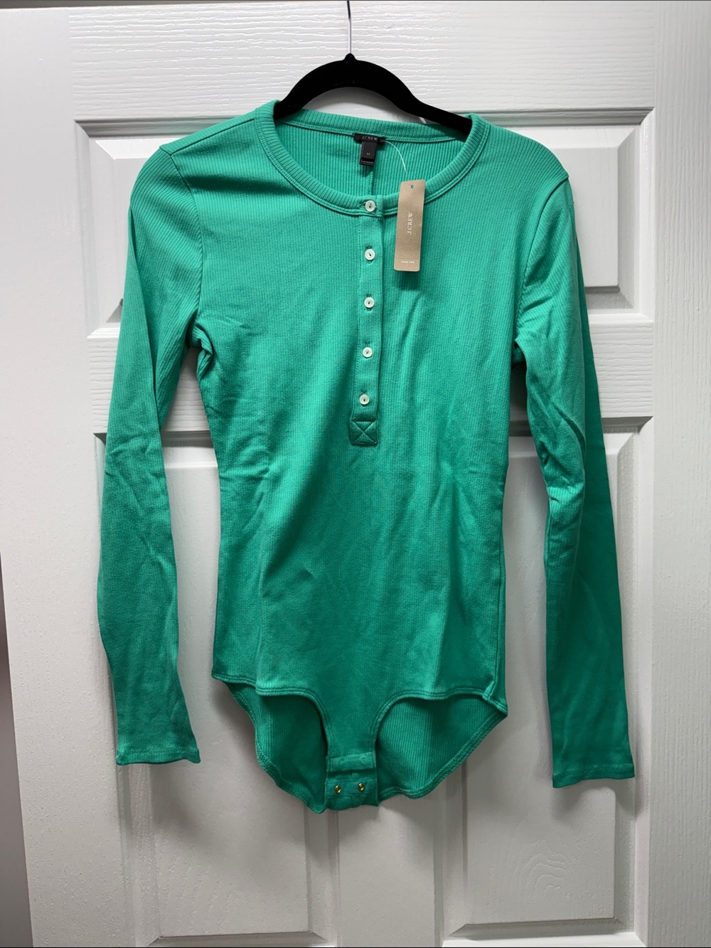 J. Crew Green Long-Sleeve Henley Bodysuit